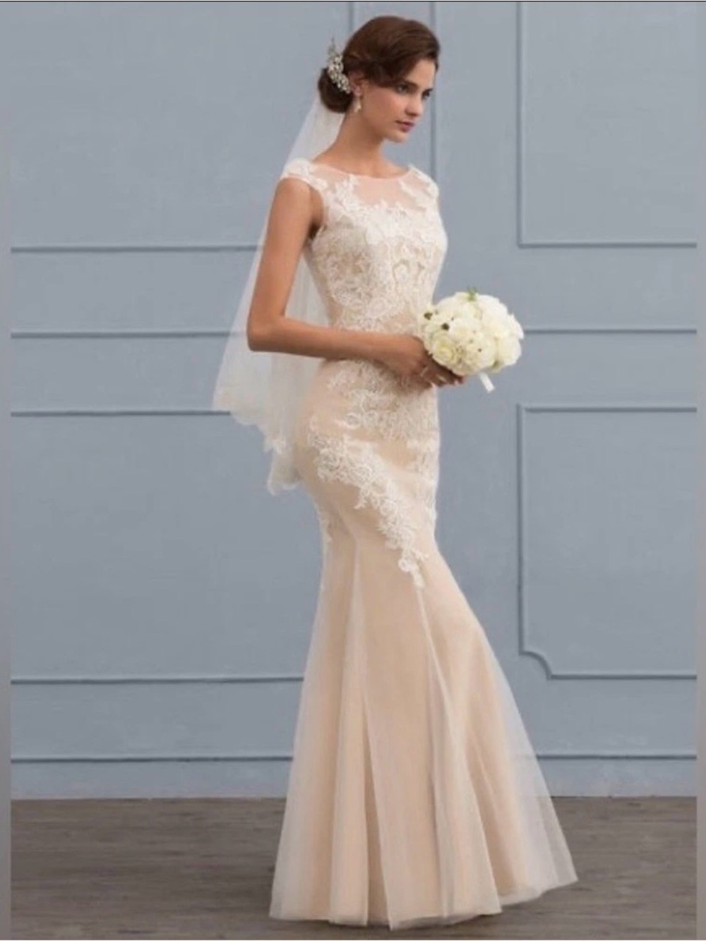 NWT JJ's House Trumpet/Mermaid Scoop Floor Length Tulle Lace Wedding Dress Sz 8